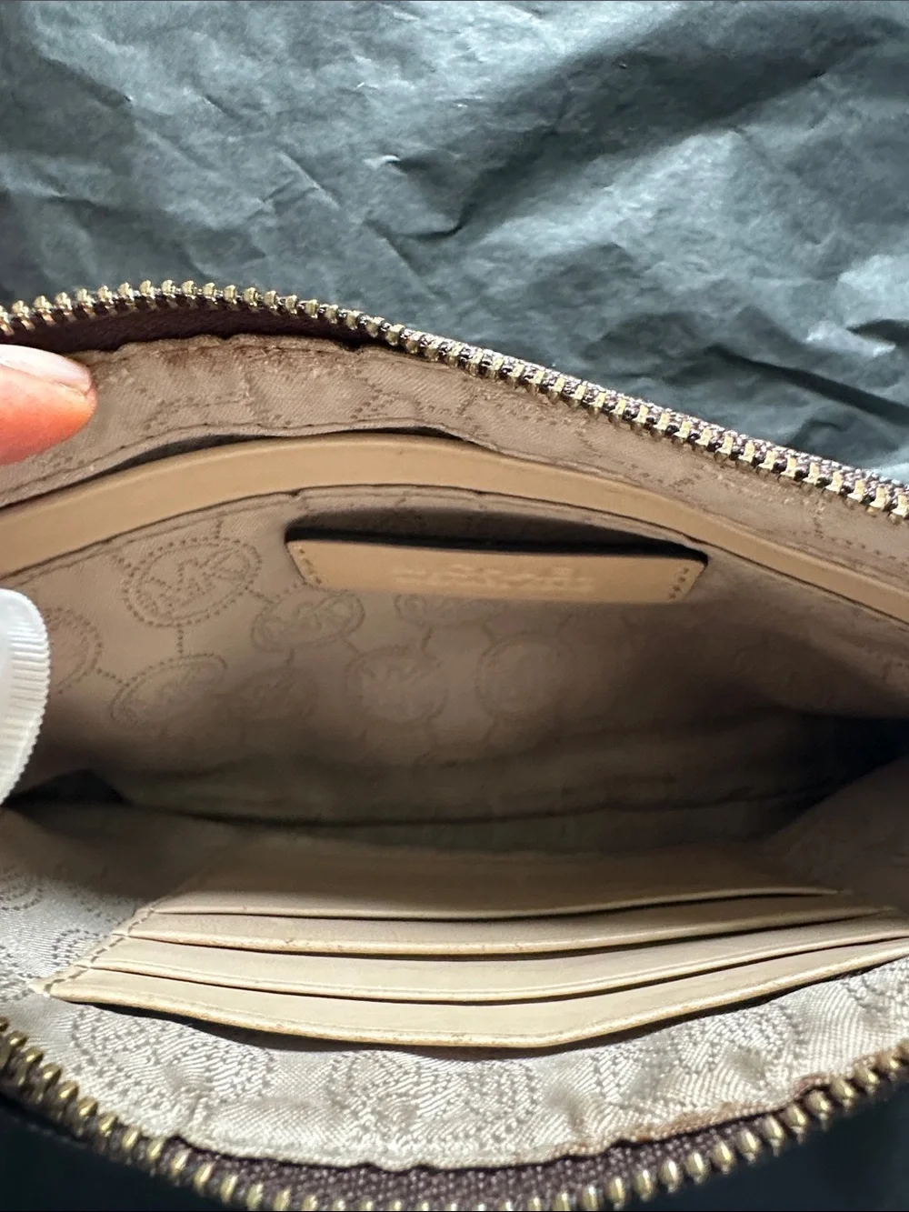 Michael Kors Brown and Gold Signature Wristlet Clutch